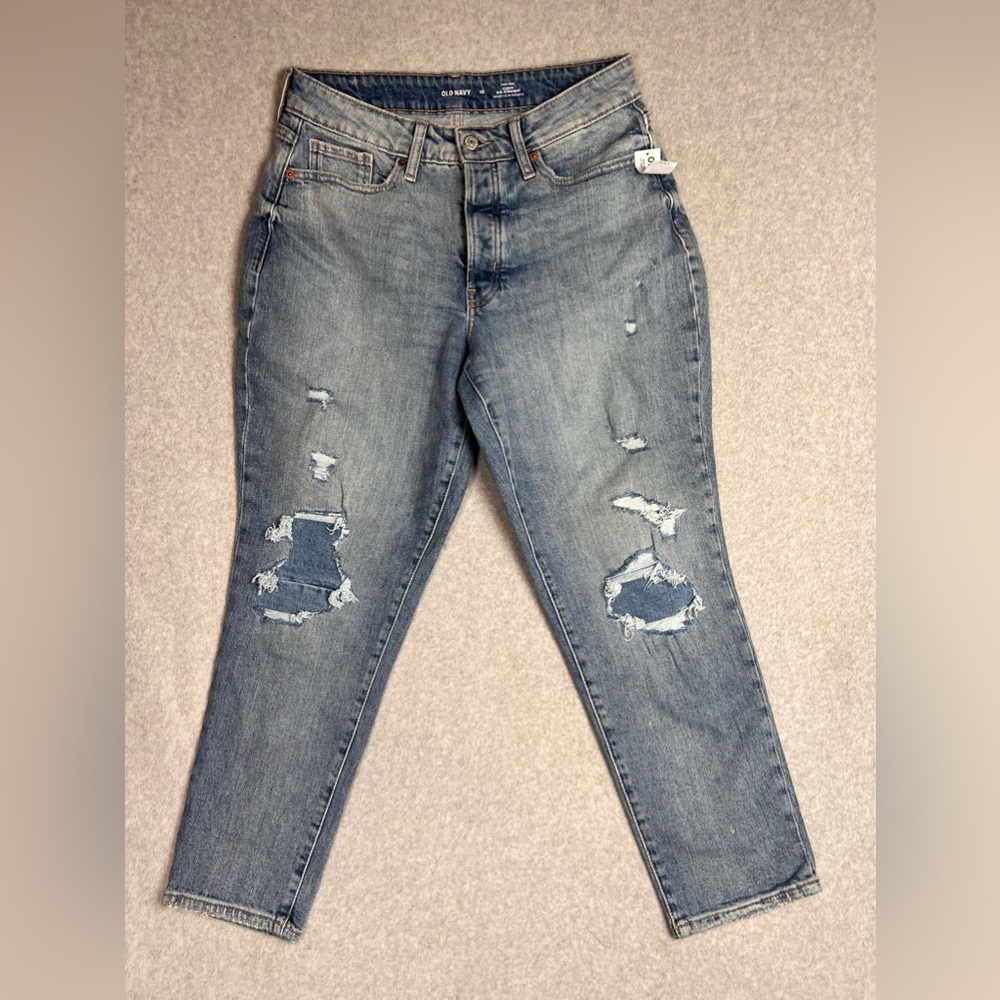 New Old Navy Jeans Womens 10 Curvy OG Straight Light Wash Button Fly Distressed